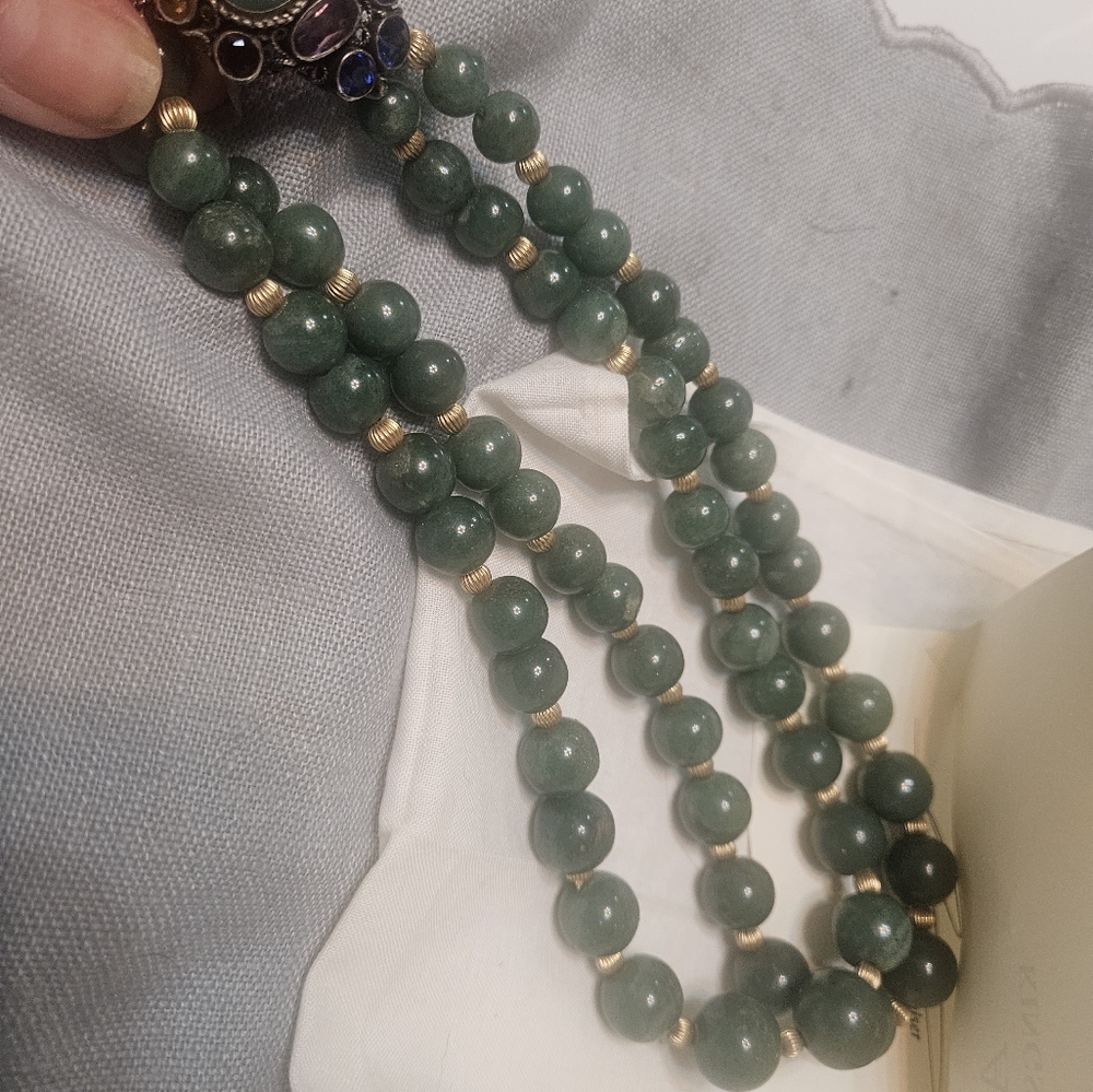 Original Double Strand Necklace Adventurine 14k Y… - image 5